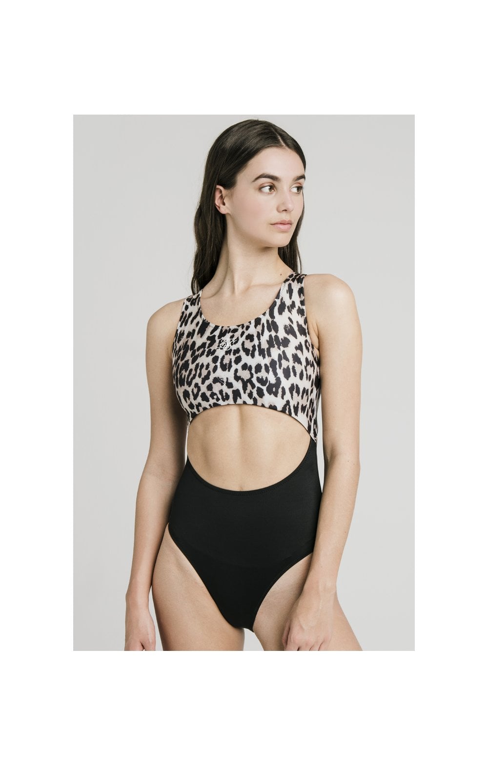 Cargar imagen en el visor de la galería, SikSilk Cut Out Swimsuit – Black &amp; Leopard