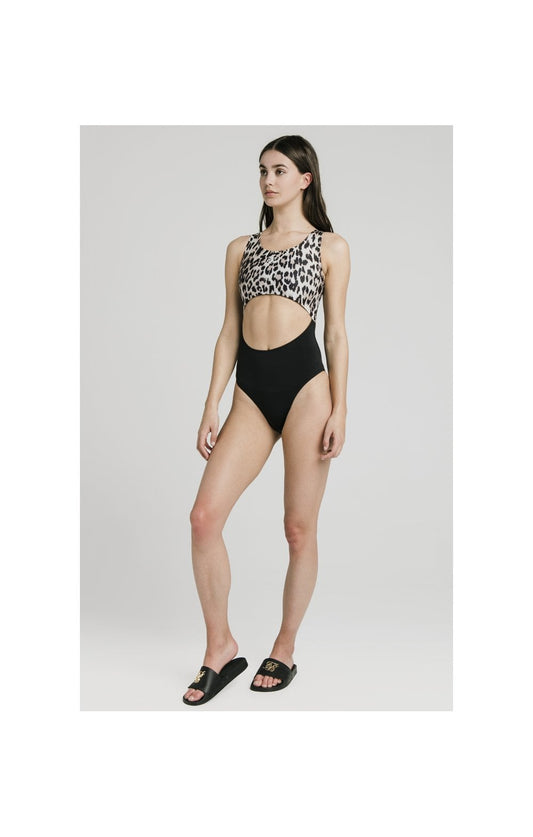SikSilk Cut Out Swimsuit – Black & Leopard
