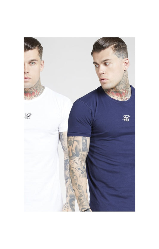 SikSilk Camiseta Lounge  - Blanco y Azul Marino (Paquete de 2) - 1 Camiseta Blanco y 1 Camiseta Azul Marino
