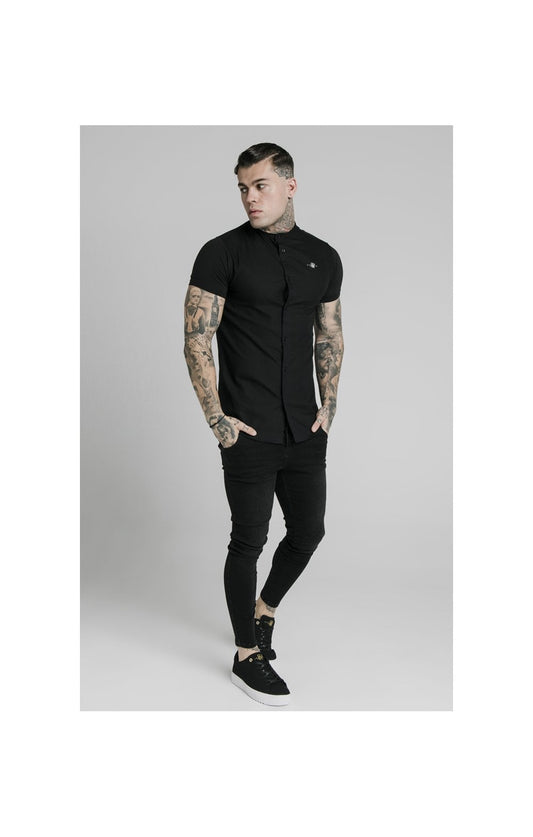 Black Short Sleeve Standard Collar Shirt