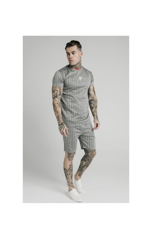 SikSilk Pleated Smart Shorts – Grey Pin Stripe