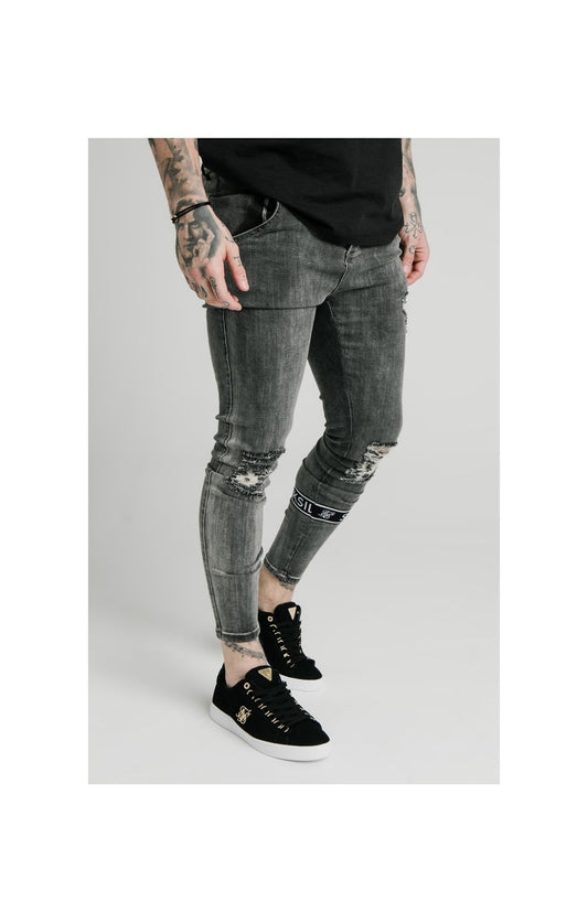SikSilk Burst Knee Tape Jeans - Washed Black