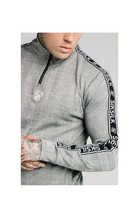 SikSilk Dog Tooth Check 1/4 Zip Funnel Neck Hoodie - Black & White