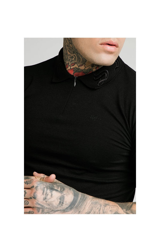 SikSilk S/S Old English Inset Cuff Polo - Black