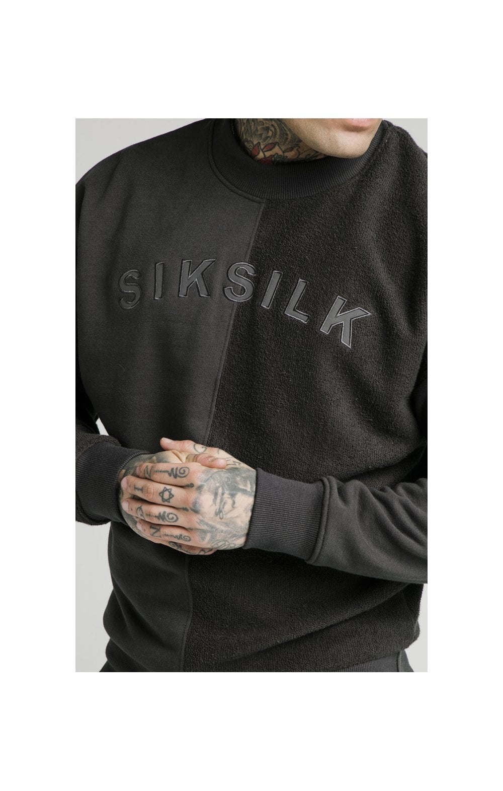 Cargar imagen en el visor de la galería, SikSilk Half &amp; Half Crew Sweater – Washed Grey (1)