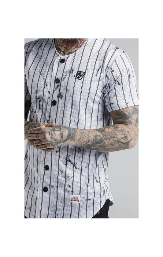 SikSilk Marble Stripe Baseball Jersey - Grey & White