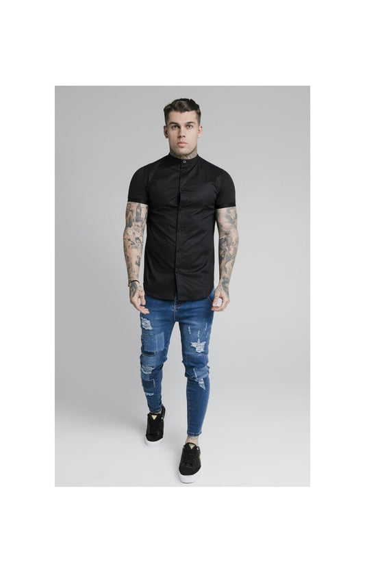 SikSilk S/S Fade Grandad Shirt - Black & Neon Fade
