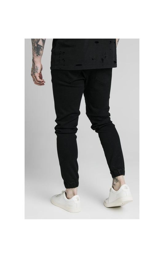 SikSilk Elasticated Cuff Pleated Jeans Pants - Washed Black