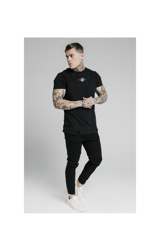 SikSilk Elasticated Cuff Pleated Jeans Pants - Washed Black