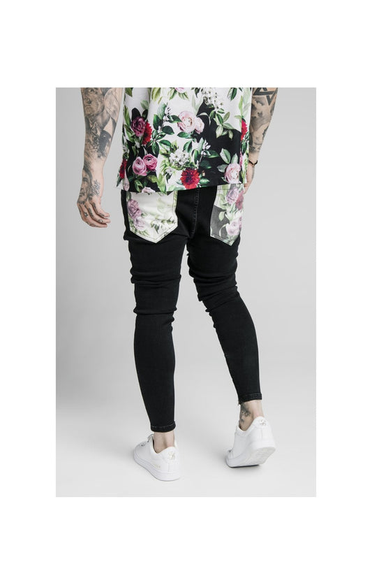 SikSilk Drop Crotch Jeans - Black & Floral Pixel