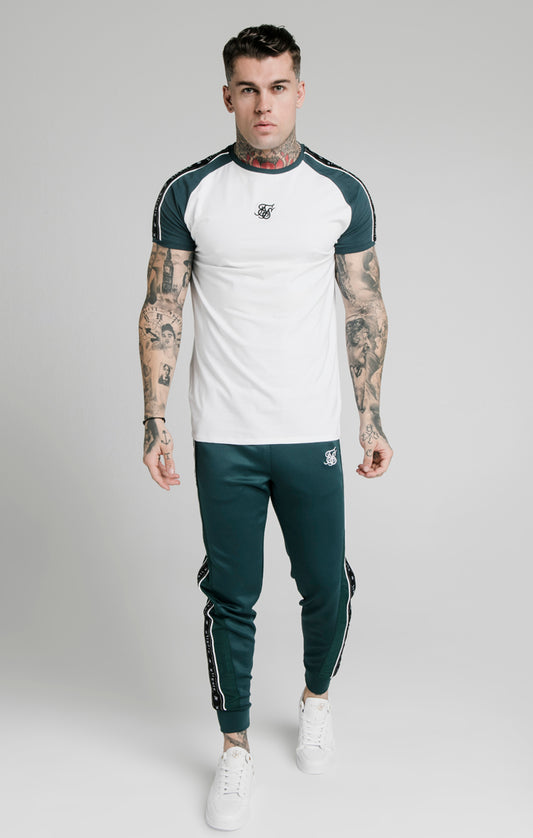 Camiseta de gimnasio raglán SikSilk con dobladillo recto - Blanco y Verde océano