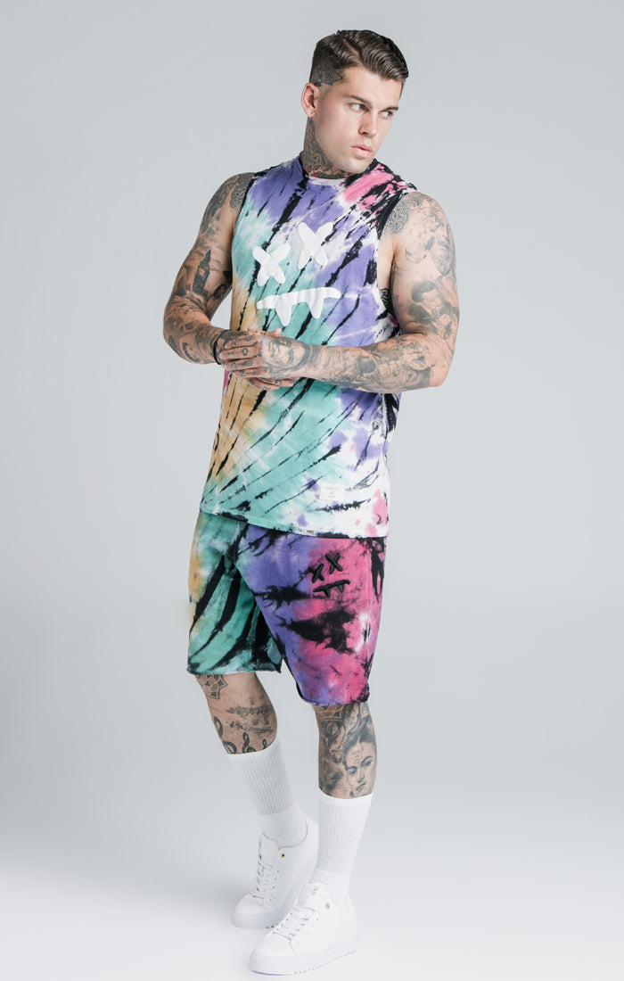 Laad de afbeelding in de Galerij viewer, SikSilk X Steve Aoki Racer Back Vest – Rainbow Ink Tie Dye (2)
