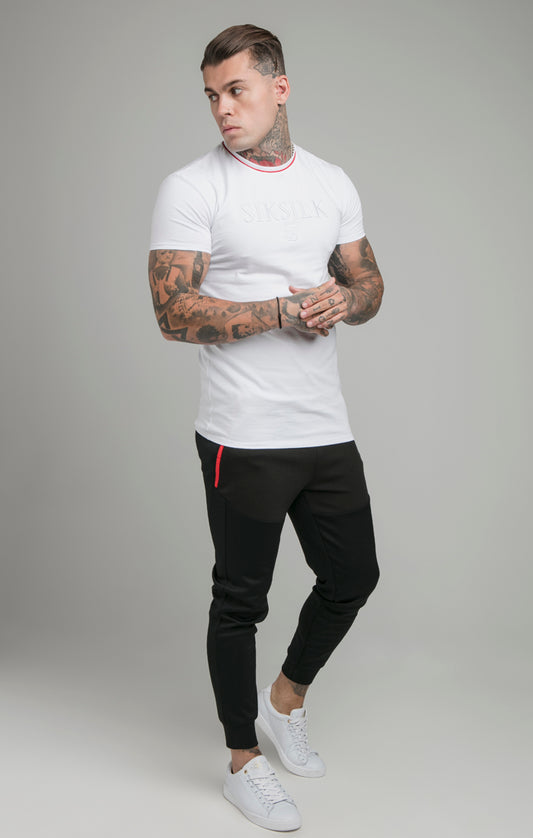 SikSilk S/S Piping Embroidery Gym Tee - White