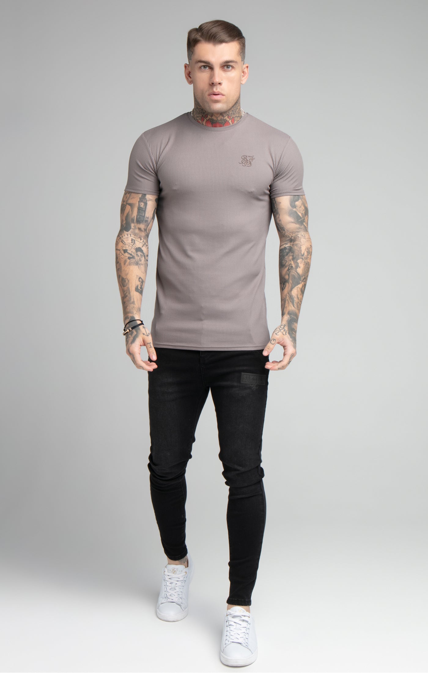 Cargar imagen en el visor de la galería, Grey Rib Raglan Muscle Fit T-Shirt (2)