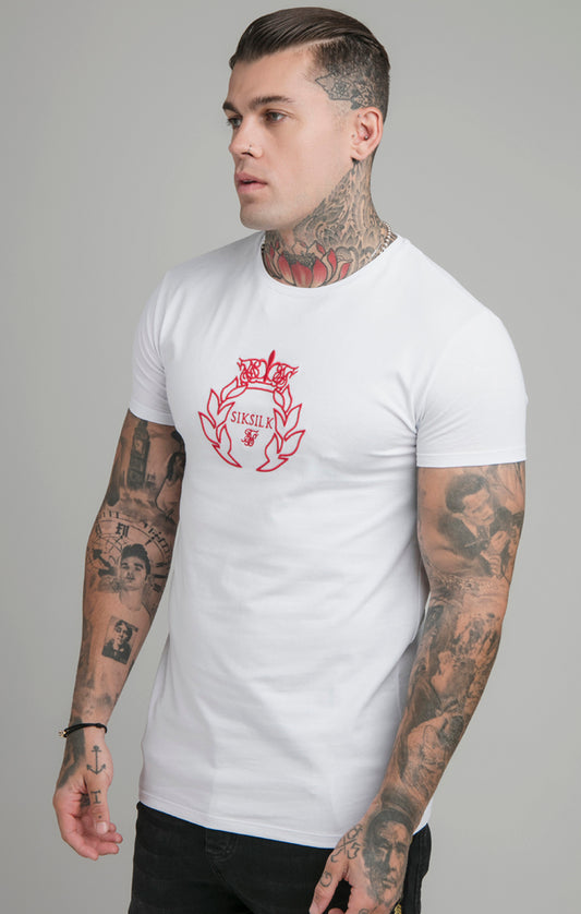 Camiseta de manga corta SikSilk Prestige bordada - Blanco y Rojo