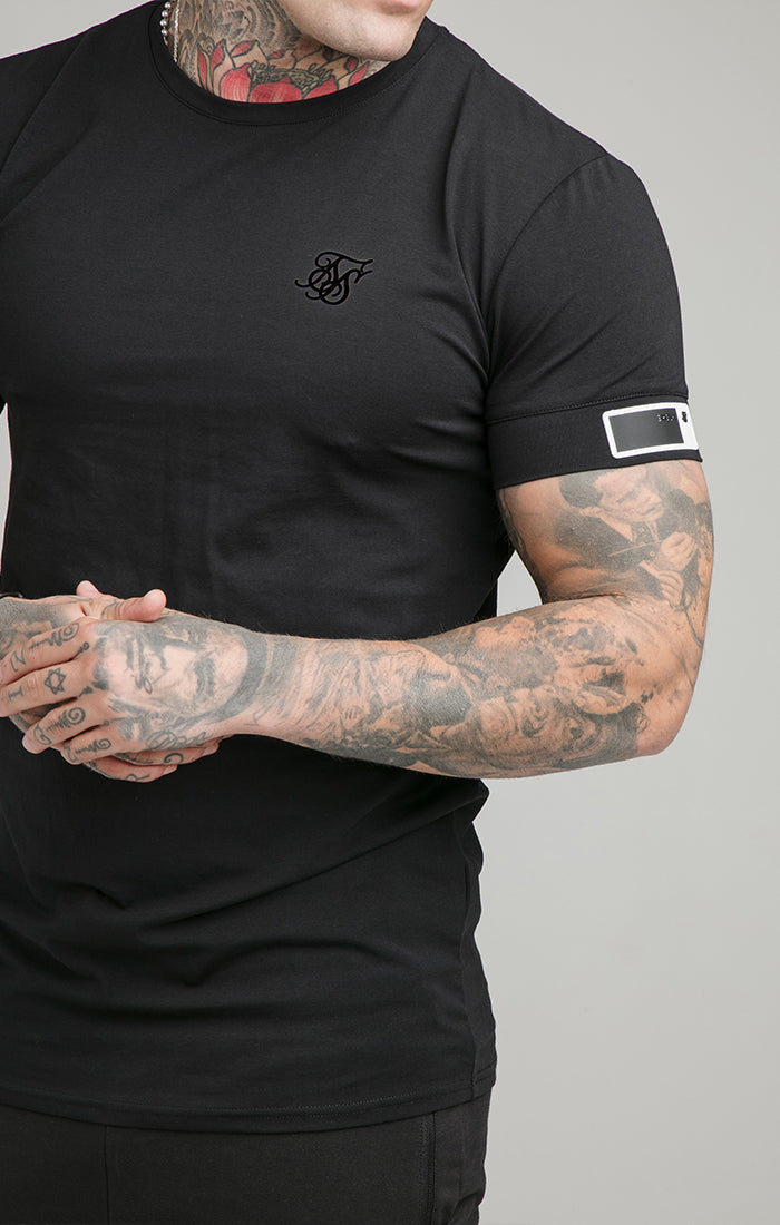 Cargar imagen en el visor de la galería, Black Short Sleeve Cuff Muscle Fit T-Shirt (1)