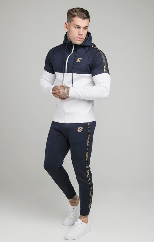 Navy Tape Zip Through Hoodie And Jogger Set