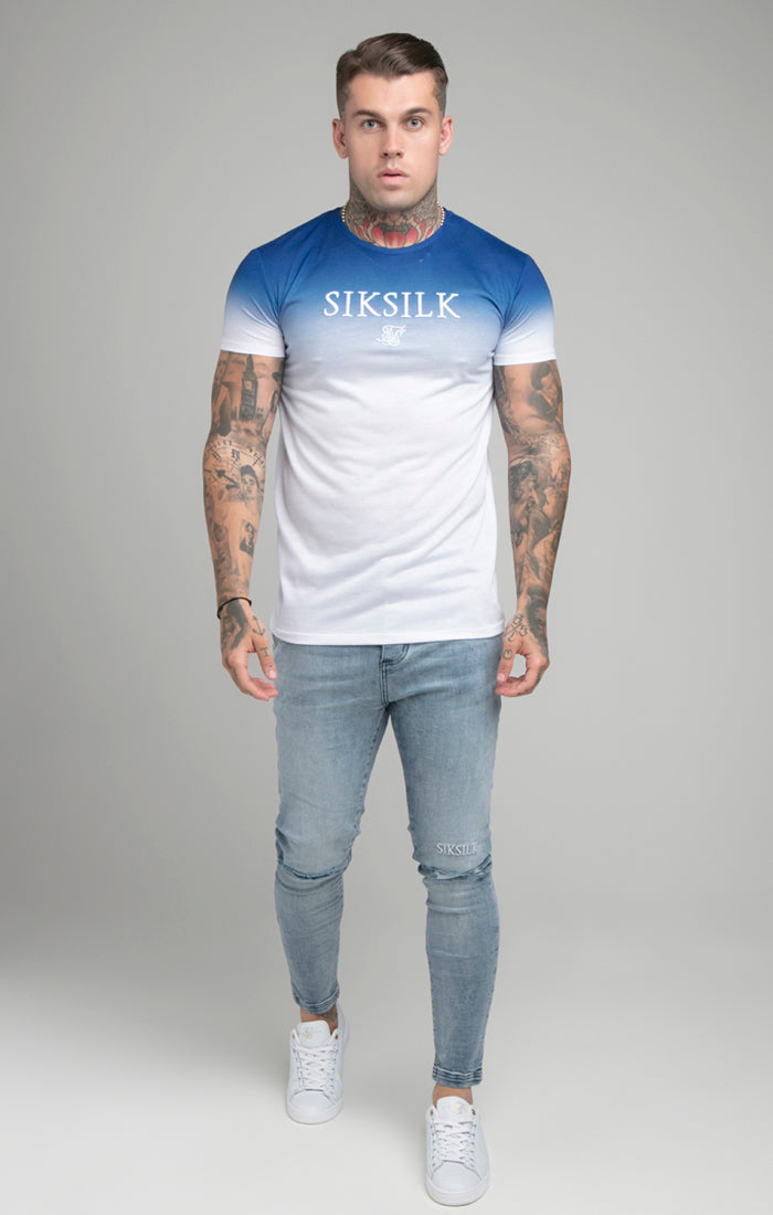 Cargar imagen en el visor de la galería, Blue High Fade Embroidered Muscle Fit T-Shirt (5)