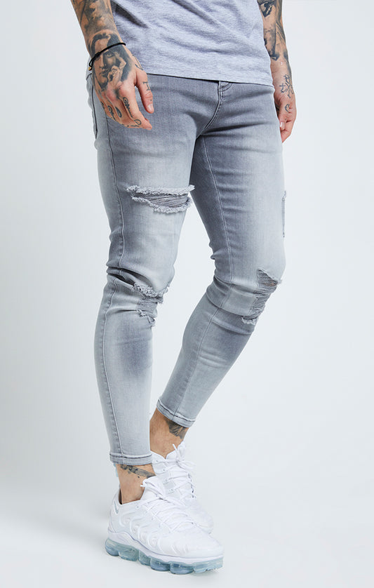 Jeans Ajustados Desgastados Esenciales Grises