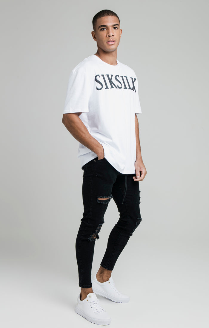 Cargar imagen en el visor de la galería, SikSilk Distressed Skinny Elasticated Jeans - Washed Black (1)