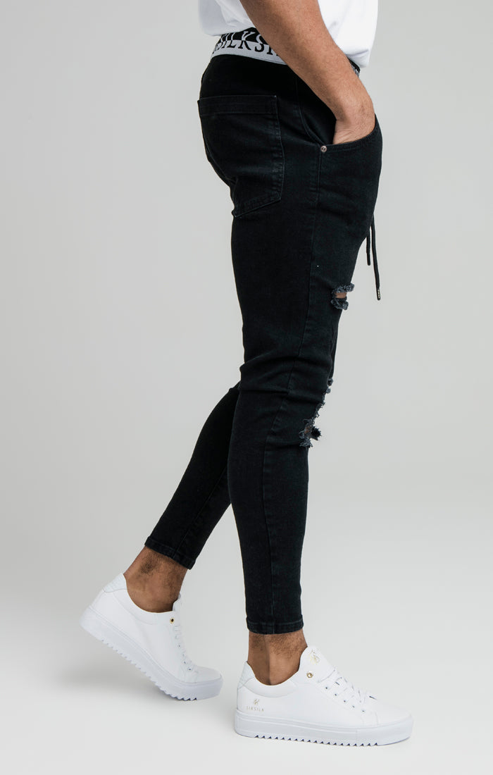 Cargar imagen en el visor de la galería, SikSilk Distressed Skinny Elasticated Jeans - Washed Black (3)