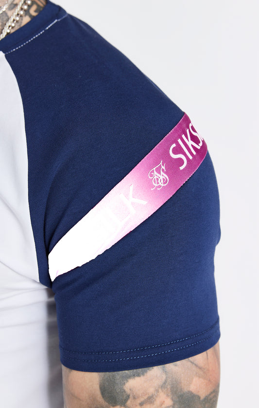 Camiseta de deporte SikSilk Covert de manga corta raglán - Azul marino y blanco