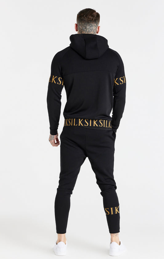 Sudadera SikSilk Dynamic con capucha y cremallera - Negro y dorado