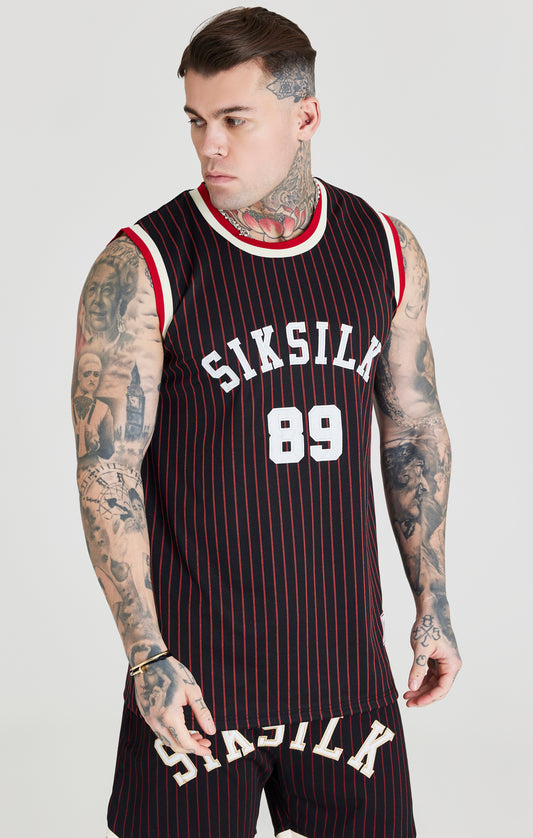 Camiseta de baloncesto SikSilk Retro clásica - Negro y rojo