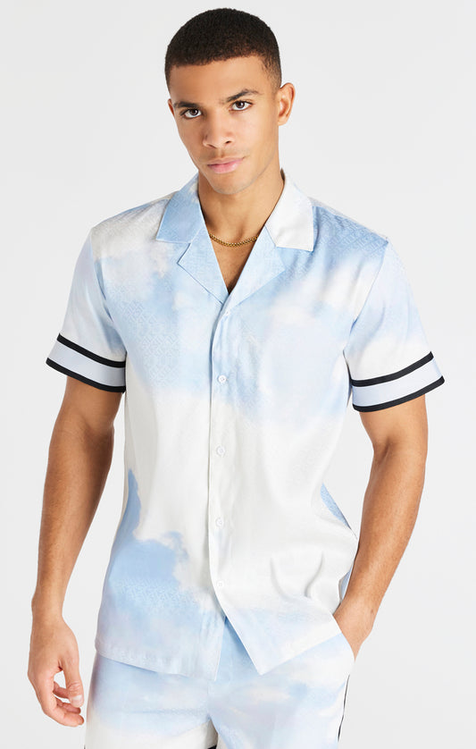 Camisa resort SikSilk con cintas en las mangas - Blanco y azul
