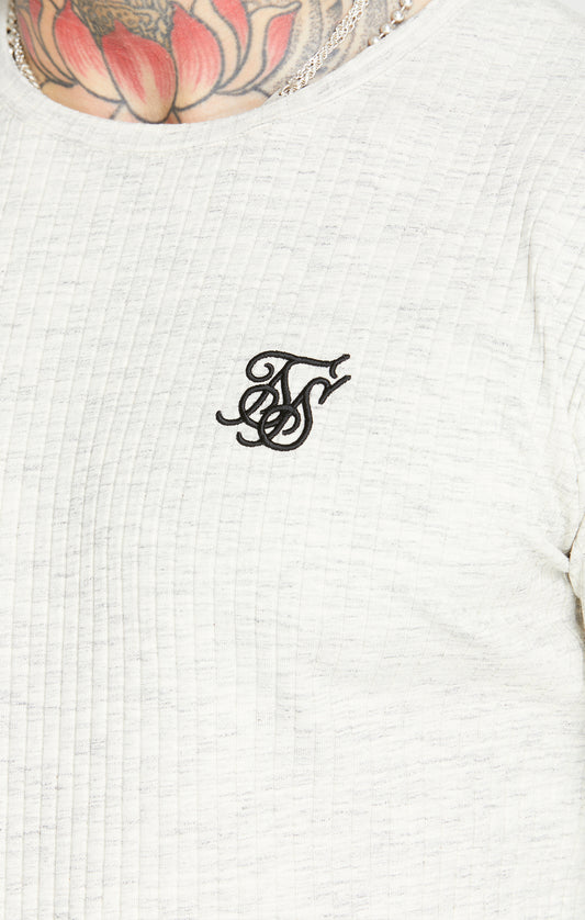 Camiseta de deporte SikSilk de manga corta de canalé - Blanco jaspeado