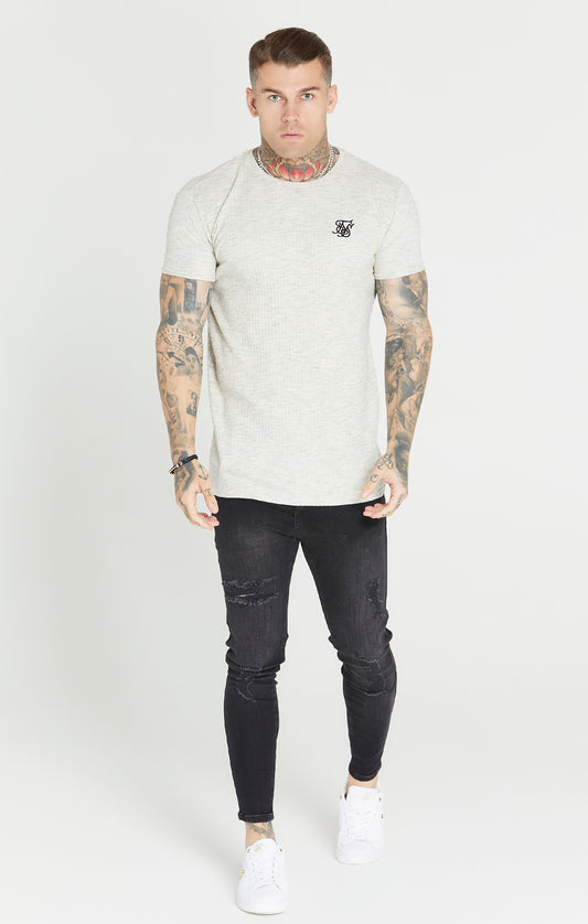 Camiseta de deporte SikSilk de manga corta de canalé - Blanco jaspeado
