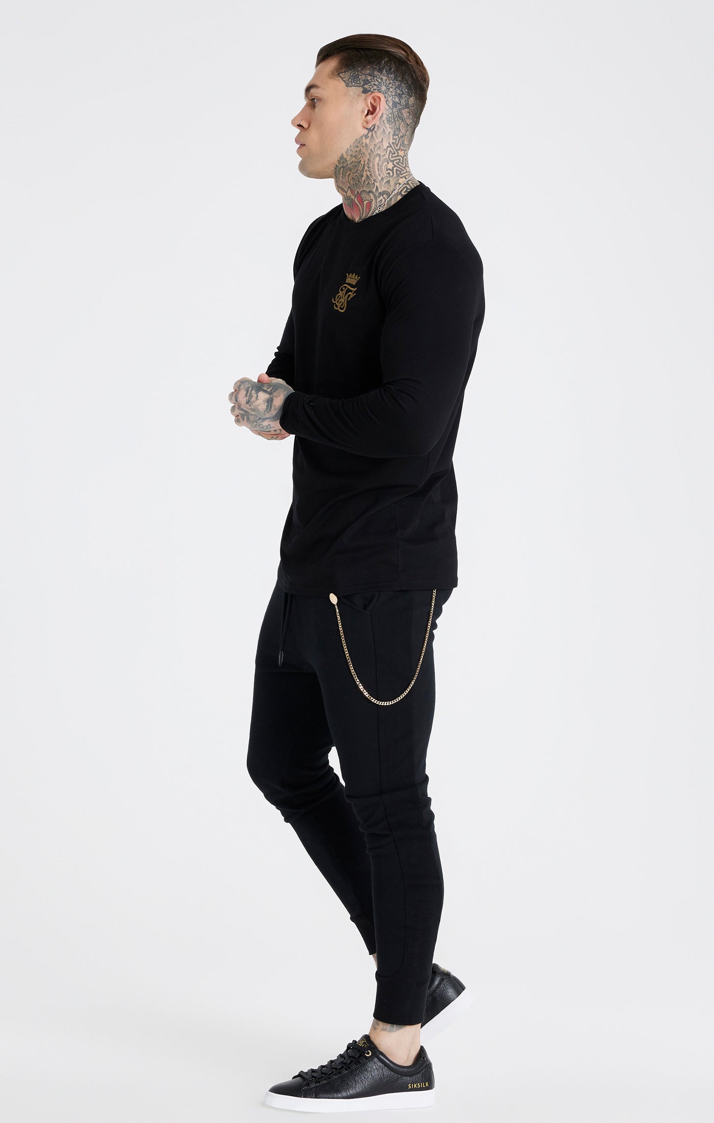 Cargar imagen en el visor de la galería, Pantalones Messi X SikSilk de chándal paneles con cadena - Negro (3)