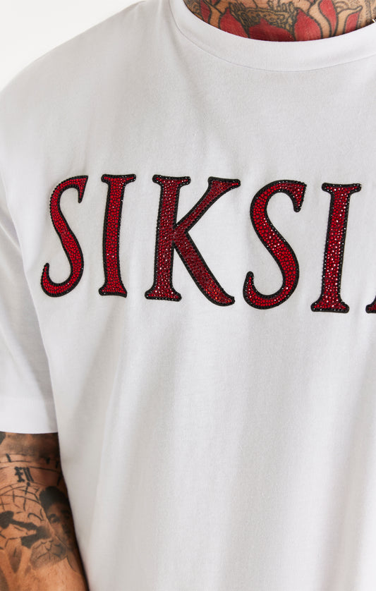 Camiseta con pedrería SikSilk con dobladillo recto - Blanco