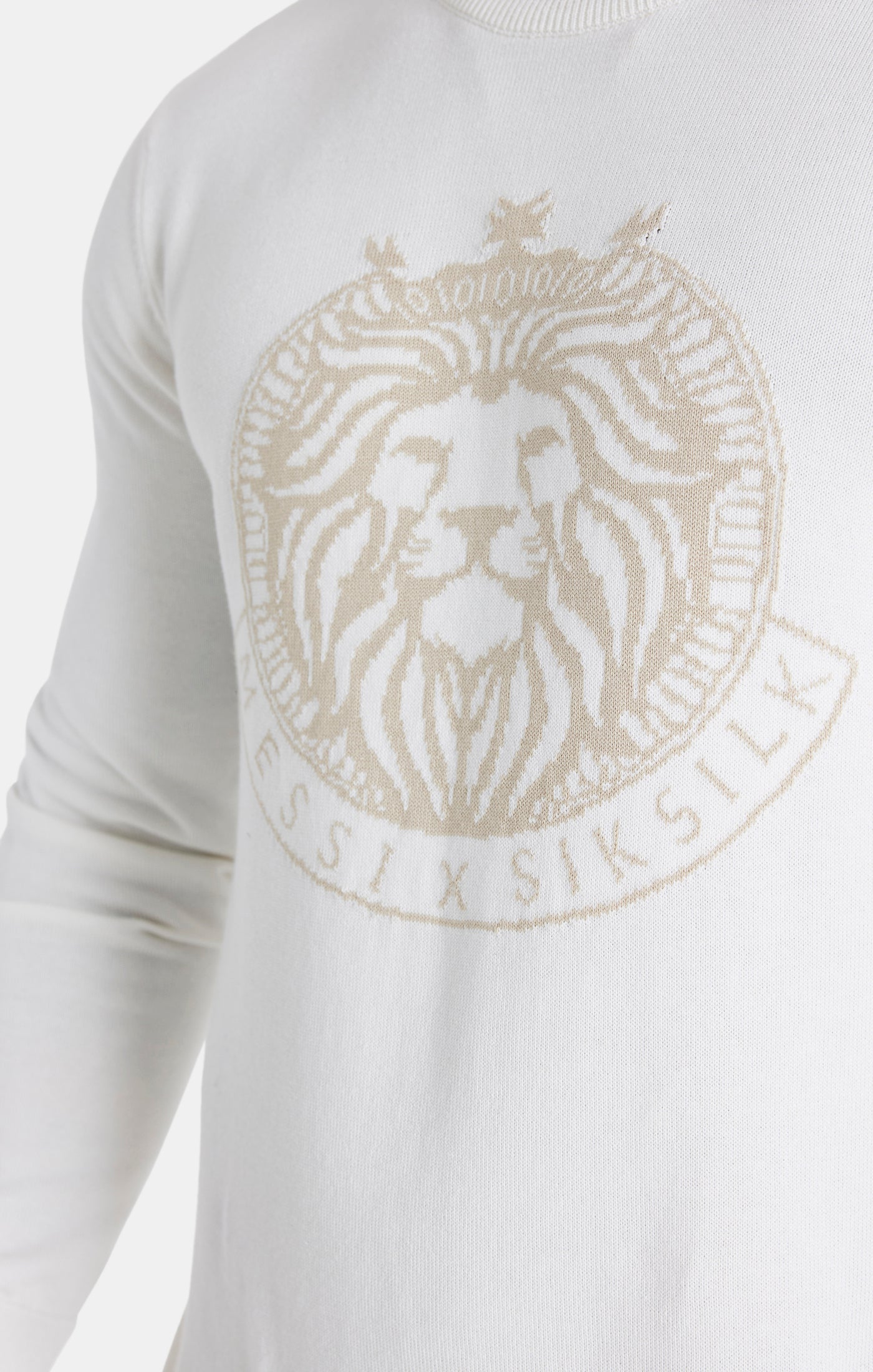 Cargar imagen en el visor de la galería, Sudadera de punto Messi X SikSilk con cuello redondo y león - Crudo y beige (3)