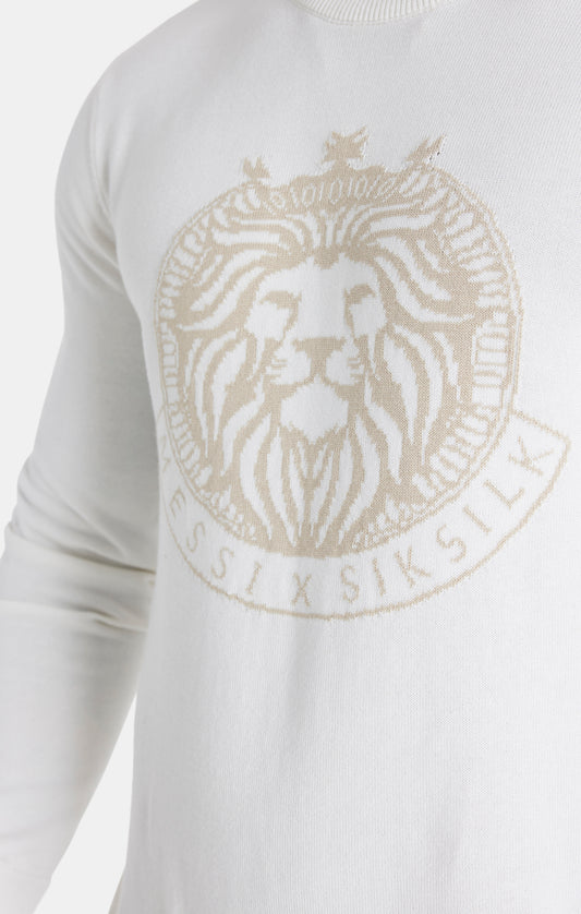 Sudadera de punto Messi X SikSilk con cuello redondo y león - Crudo y beige