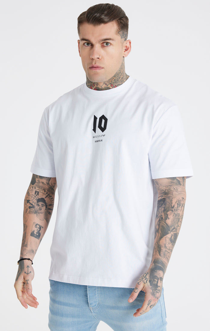 Cargar imagen en el visor de la galería, Camiseta extragrande Messi X SikSilk con logo - Blanco
