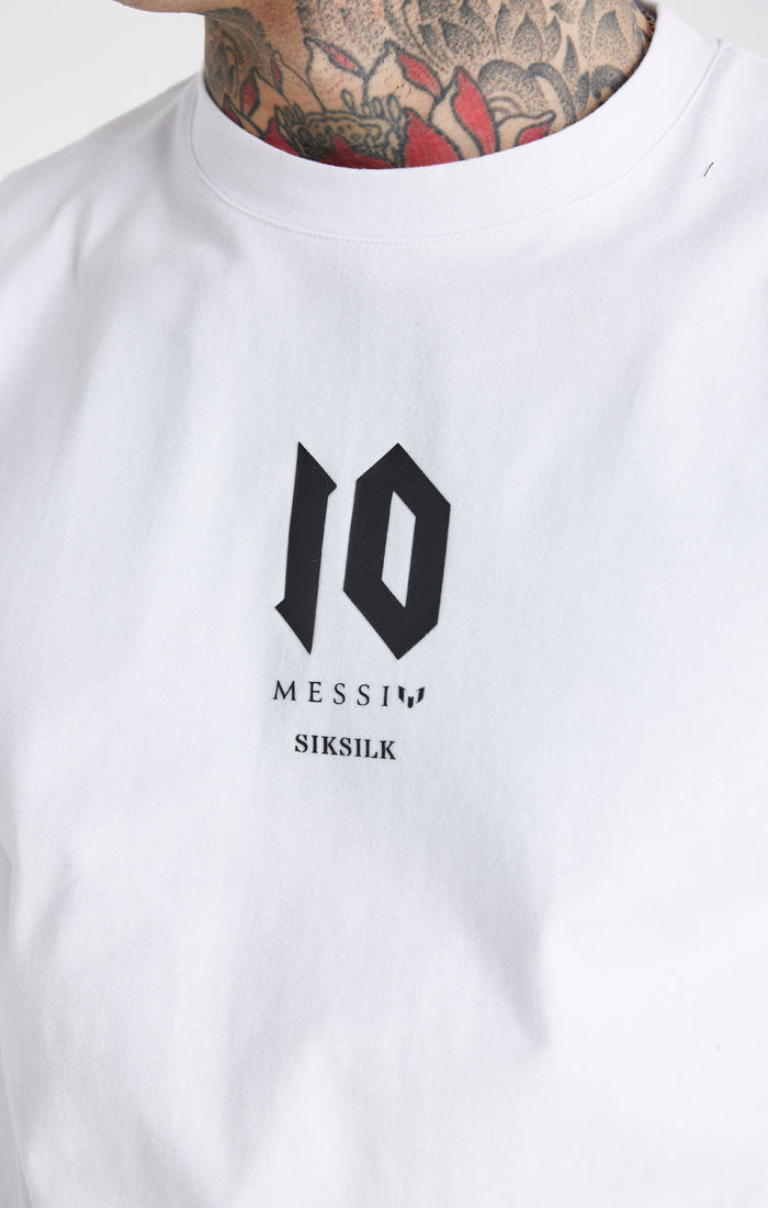 Cargar imagen en el visor de la galería, Camiseta extragrande Messi X SikSilk con logo - Blanco (1)