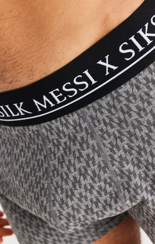 Paquete de 3 boxers Messi X SikSilk con estampado completo - Negro, blanco y gris jaspeado