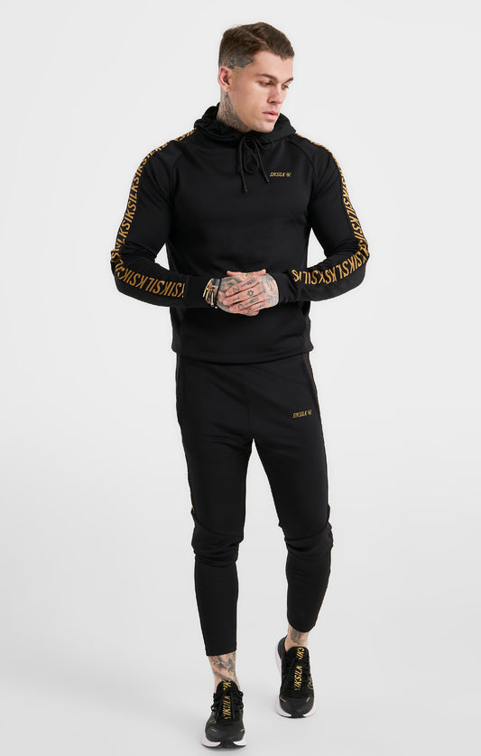 Black Sports Taped Muscle Fit Hoodie