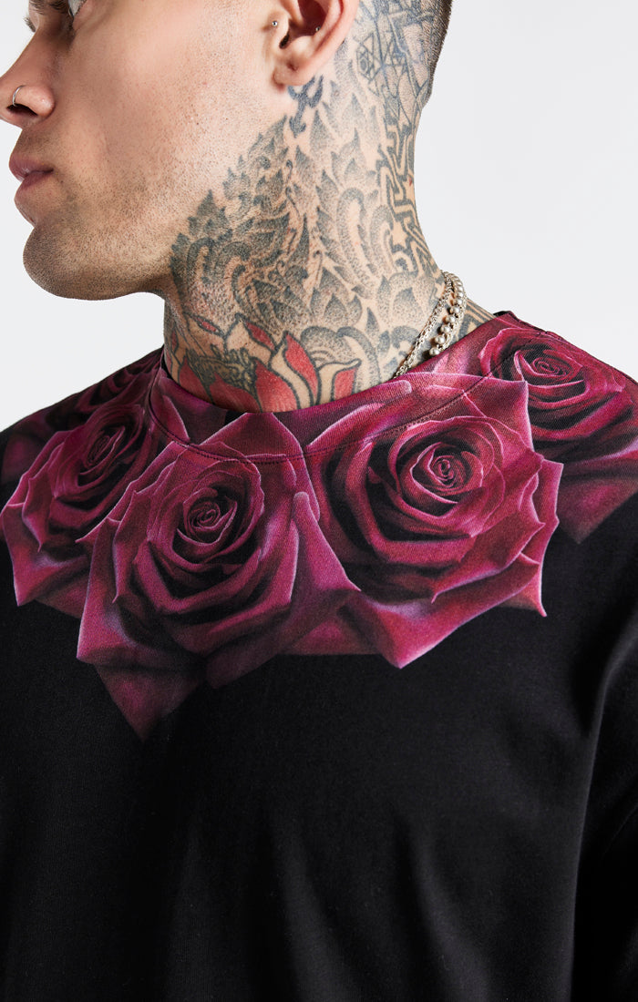 Cargar imagen en el visor de la galería, Camiseta holgada SikSilk con estampado de rosa - Negro (1)