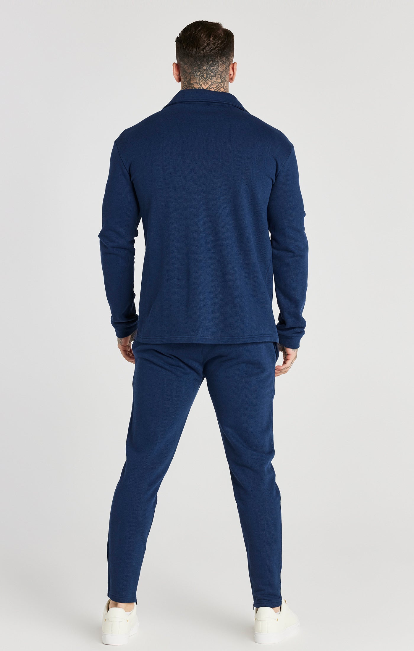 Cargar imagen en el visor de la galería, Camisa SikSilk Smart con cremallera y motivo de espiga - Azul marino (4)