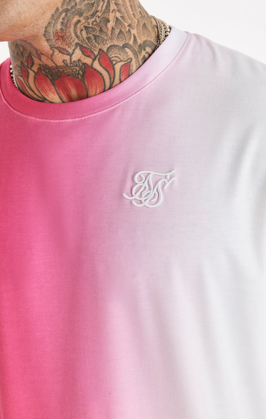 Camiseta extragrande SikSilk degradada - Rosa y blanco