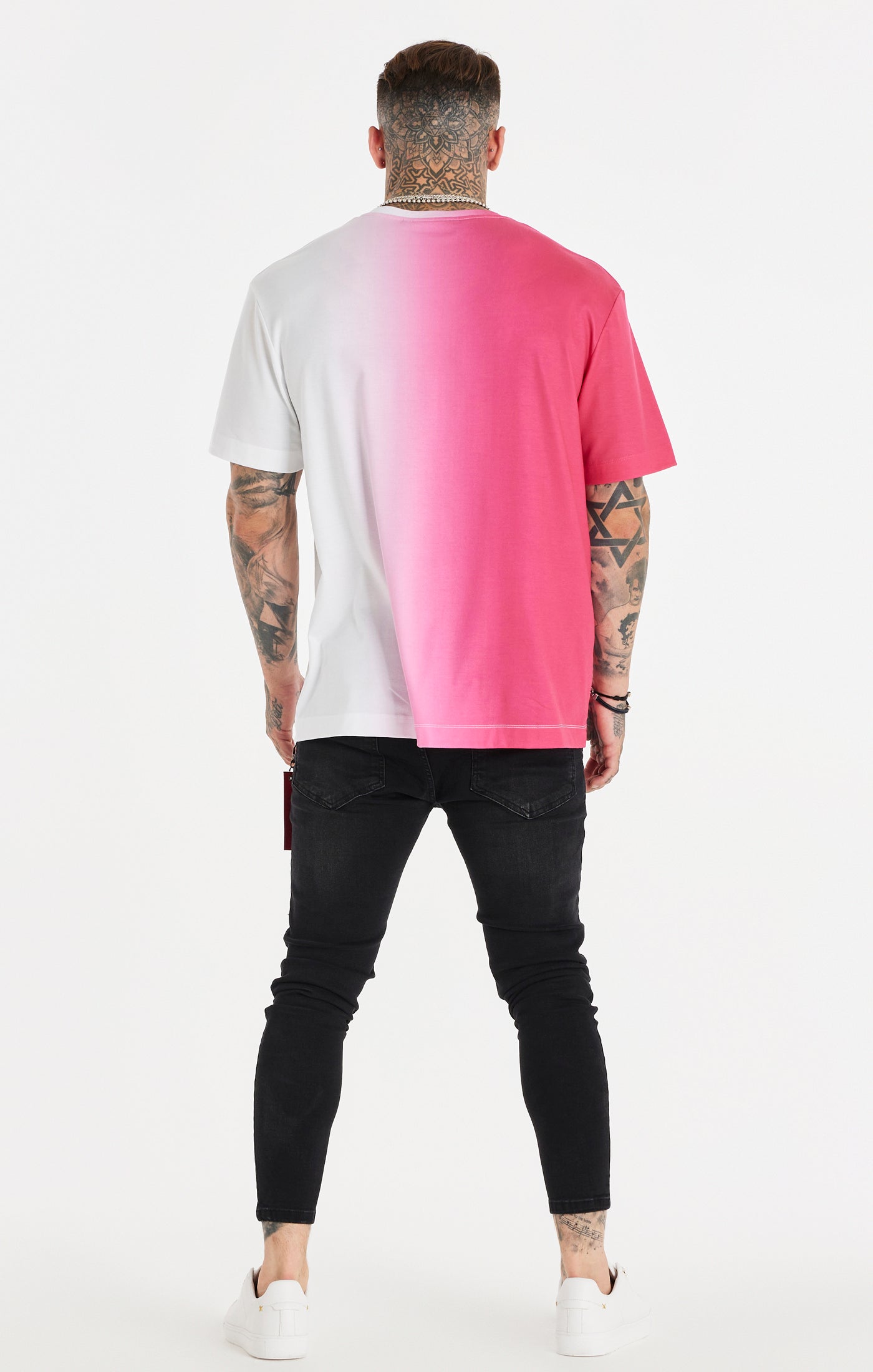 Cargar imagen en el visor de la galería, Camiseta extragrande SikSilk degradada - Rosa y blanco (4)