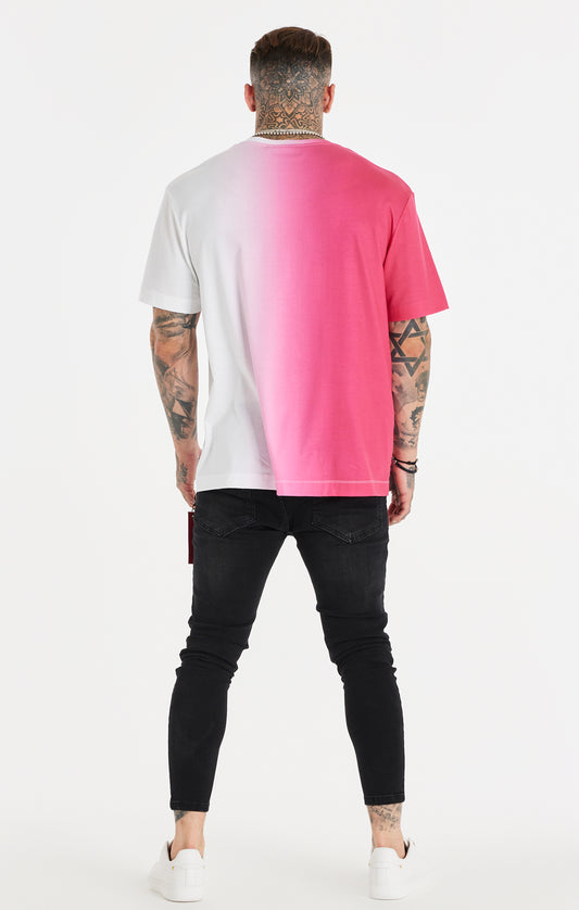 Camiseta extragrande SikSilk degradada - Rosa y blanco