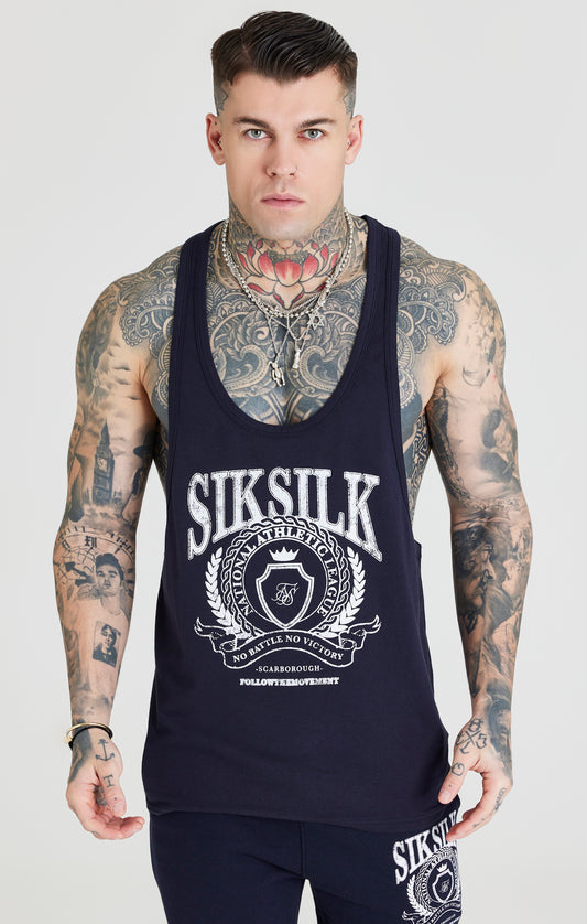 Camiseta universitaria SikSilk de espalda cruzada sin mangas - Azul marino