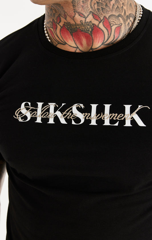 SikSilk Oversized Dual Script Logo Tee - Black