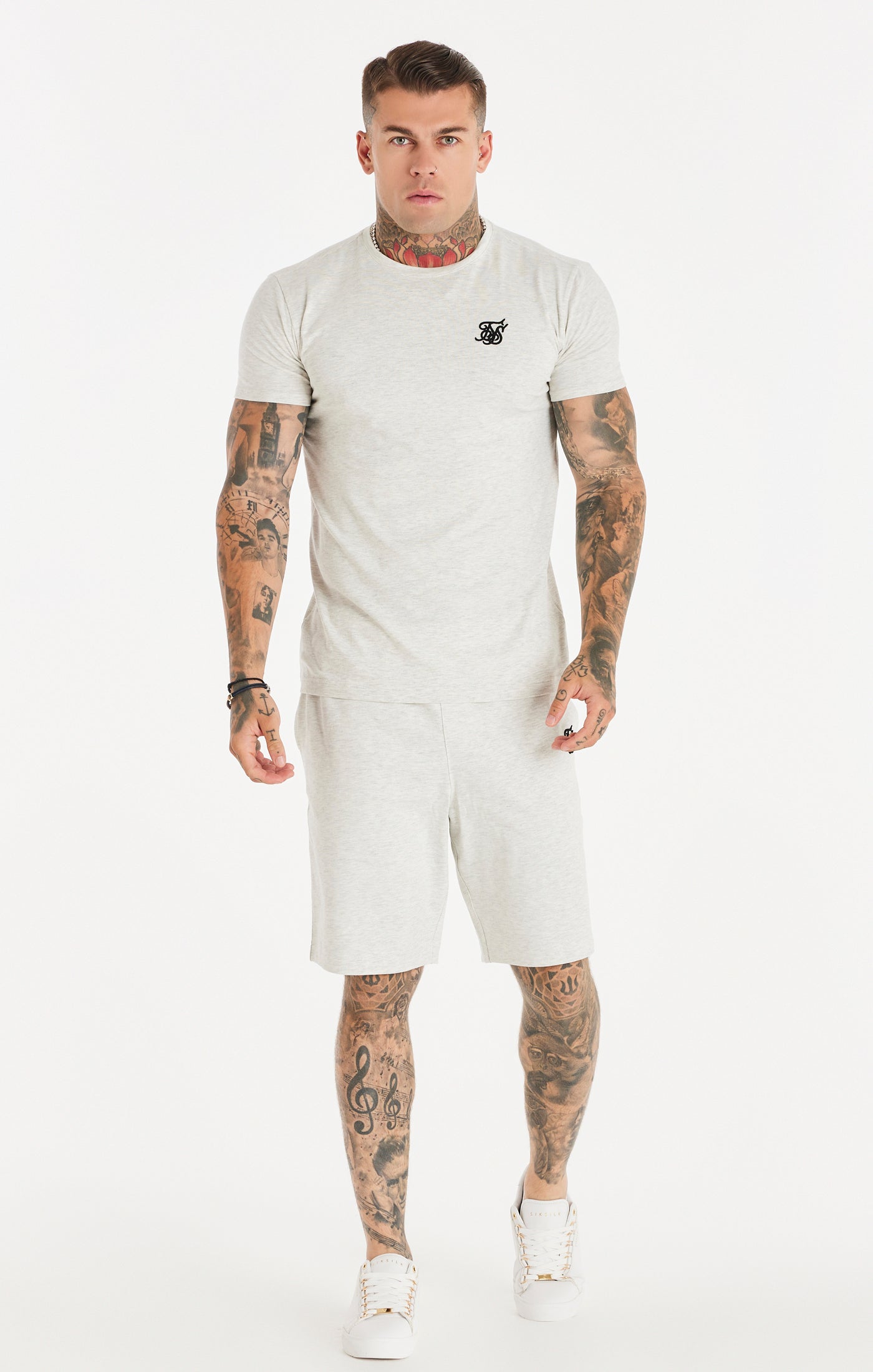 Cargar imagen en el visor de la galería, Pantalón corto de jersey SikSilk Core - Blanco jaspeado (4)