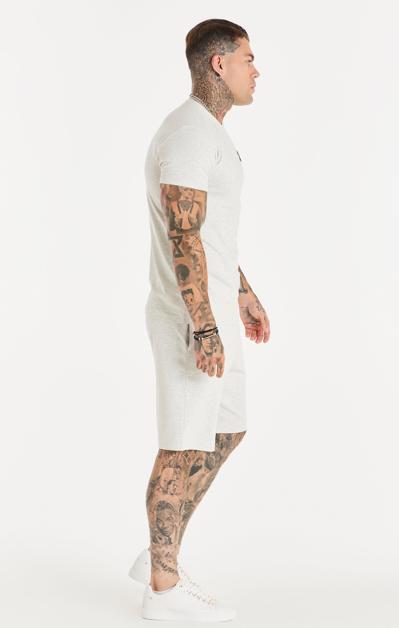 Cargar imagen en el visor de la galería, Pantalón corto de jersey SikSilk Core - Blanco jaspeado (5)