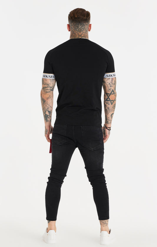 Camiseta técnica SikSilk de manga raglán con detalle de cinta de satén - Negro