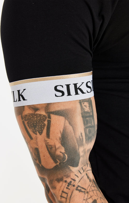 Camiseta técnica SikSilk de manga raglán con detalle de cinta de satén - Negro